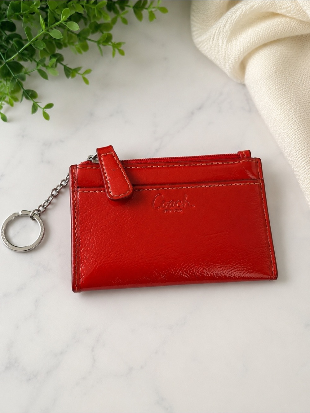 Coach Orange-Red Leather Wristlet Card Pouch